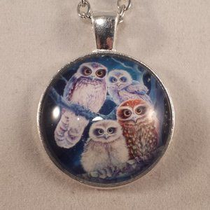 Owl Cabochon Pendant Chain Necklace Men